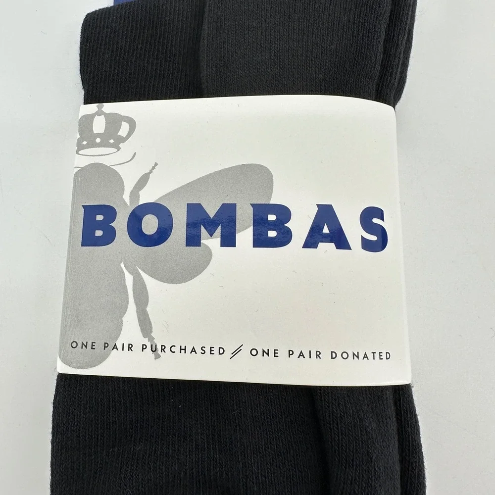Bombas Calf Socks Black White Stripe Cotton Blend Honeycomb Arch Support NEW